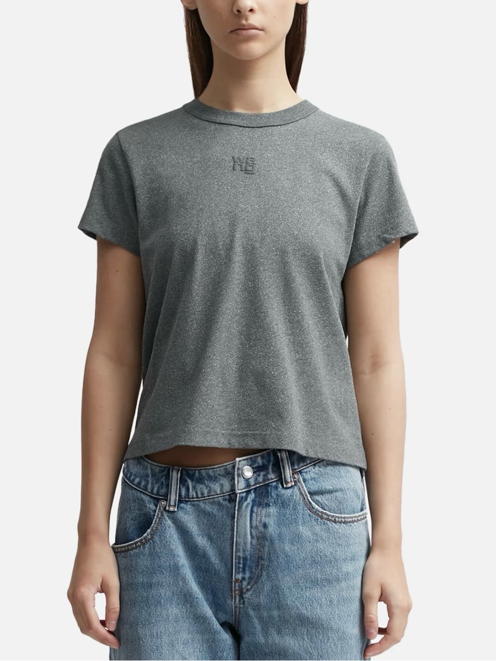 T by Alexander Wang Glitter Shimmer Jersey T shirt in Sidewalk Grey Medium